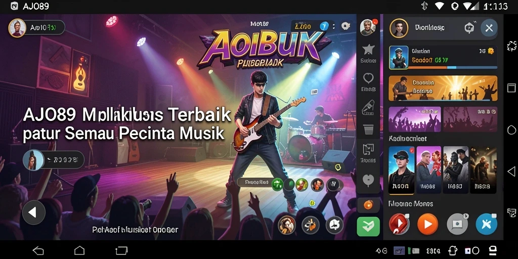 Tampilan screenshot AJO89 menampilkan gameplay interaktif dan fitur musik.