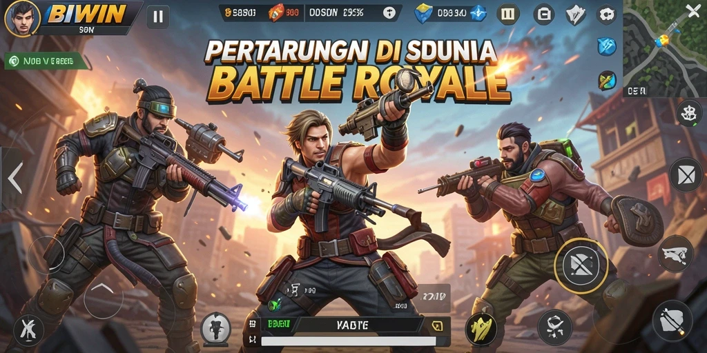 Screenshot gameplay BIWIN menampilkan serunya pertarungan Battle Royale.