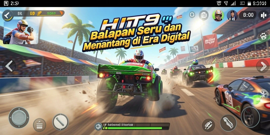Tangkapan layar menunjukkan aksi balapan seru di HIT9 dengan mobil-mobil yang melaju kencang.