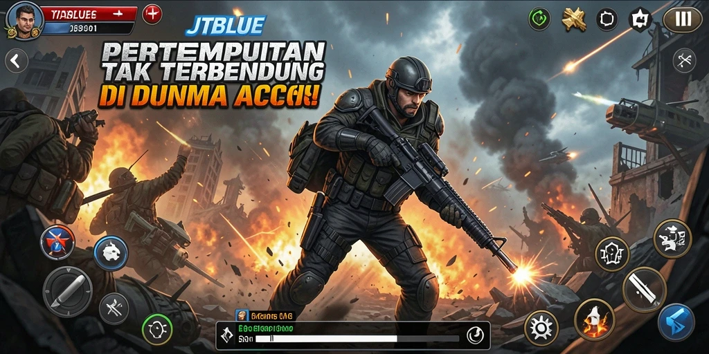 Tangkapan layar menunjukkan aksi seru dalam JTBLUE saat pertarungan intens.