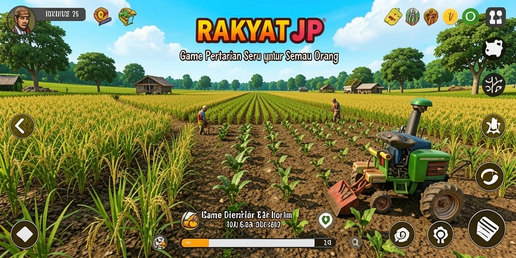 Tangkapan layar gameplay RAKYATJP yang menunjukkan aktivitas bertani yang menyenangkan.