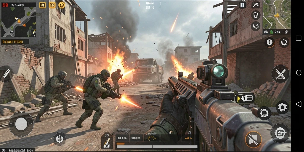 Screenshot gameplay RR44 menampilkan aksi seru dari pertempuran TPS.