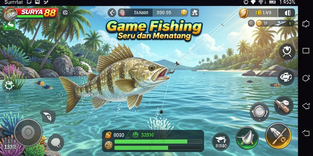 Screenshot game SURYA88 menampilkan aksi memancing yang menarik dan realistis.