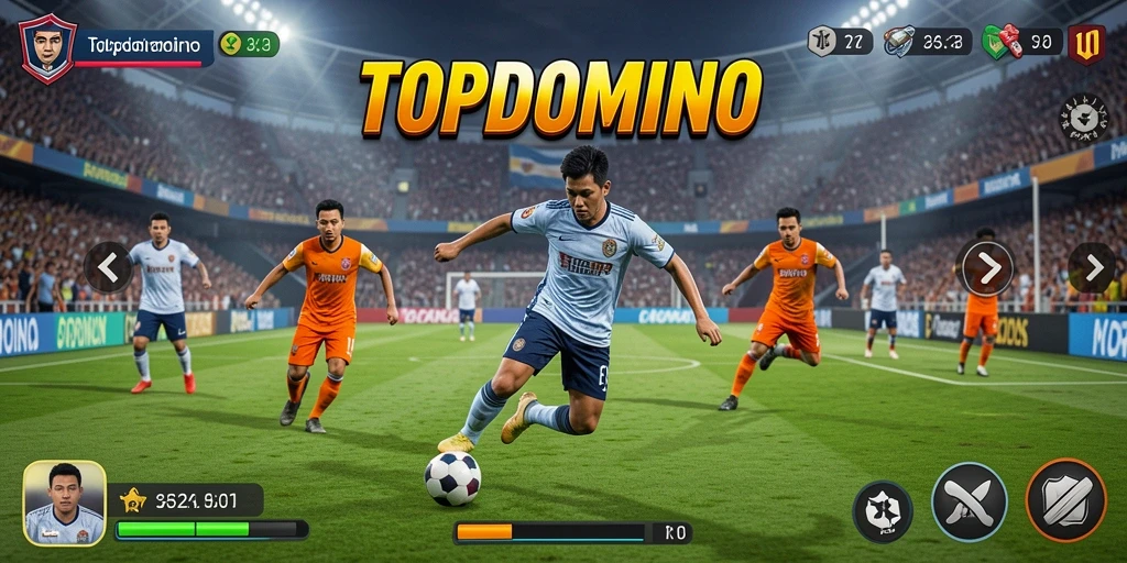 Tampilan gameplay <strong>TOPDOMINO</strong> yang seru dan mendebarkan dalam pertandingan sepak bola.