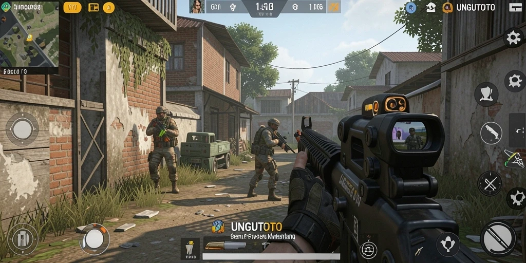 Tangkapan layar gameplay UNGUTOTO yang menampilkan peperangan intens.
